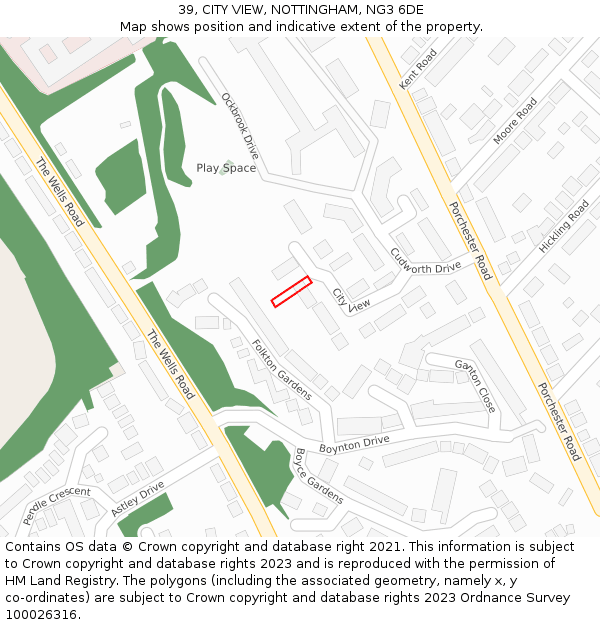 39, CITY VIEW, NOTTINGHAM, NG3 6DE: Location map and indicative extent of plot