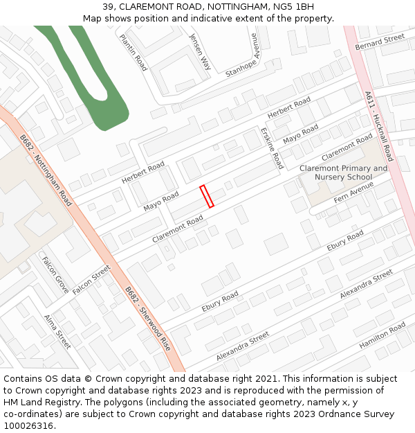 39, CLAREMONT ROAD, NOTTINGHAM, NG5 1BH: Location map and indicative extent of plot