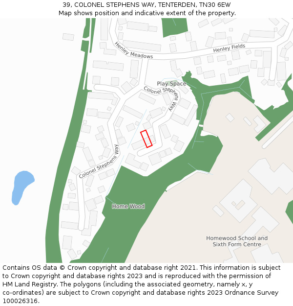 39, COLONEL STEPHENS WAY, TENTERDEN, TN30 6EW: Location map and indicative extent of plot