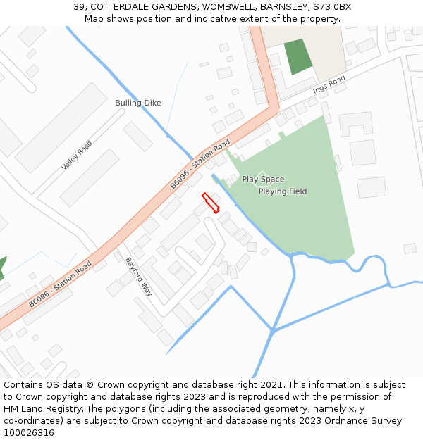39, COTTERDALE GARDENS, WOMBWELL, BARNSLEY, S73 0BX: Location map and indicative extent of plot