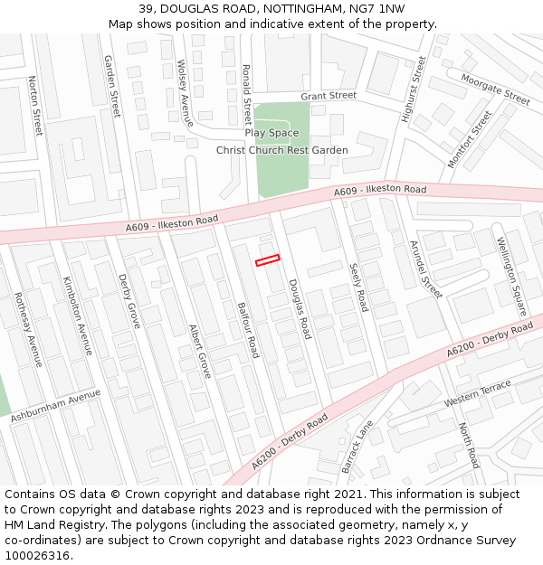 39, DOUGLAS ROAD, NOTTINGHAM, NG7 1NW: Location map and indicative extent of plot