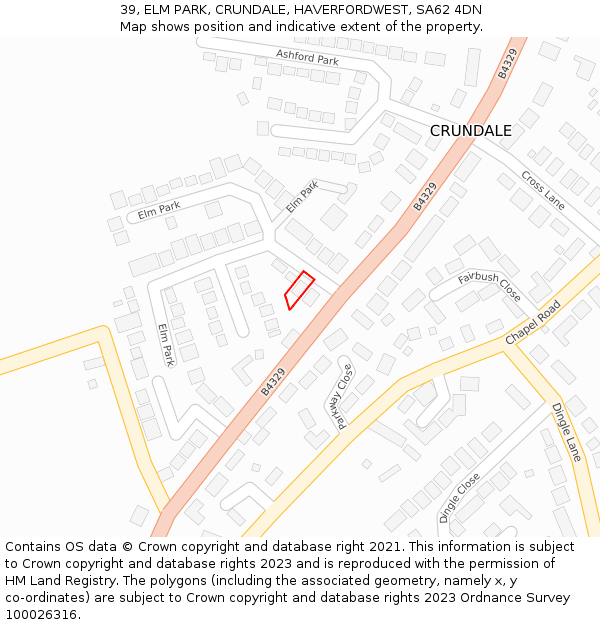 39, ELM PARK, CRUNDALE, HAVERFORDWEST, SA62 4DN: Location map and indicative extent of plot