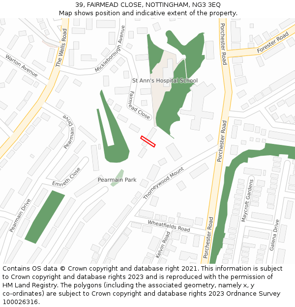 39, FAIRMEAD CLOSE, NOTTINGHAM, NG3 3EQ: Location map and indicative extent of plot