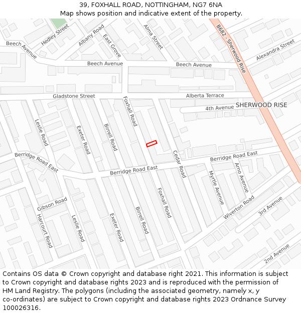 39, FOXHALL ROAD, NOTTINGHAM, NG7 6NA: Location map and indicative extent of plot