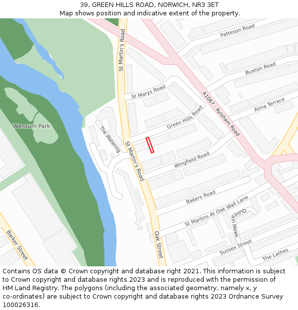 39, GREEN HILLS ROAD, NORWICH, NR3 3ET: Location map and indicative extent of plot