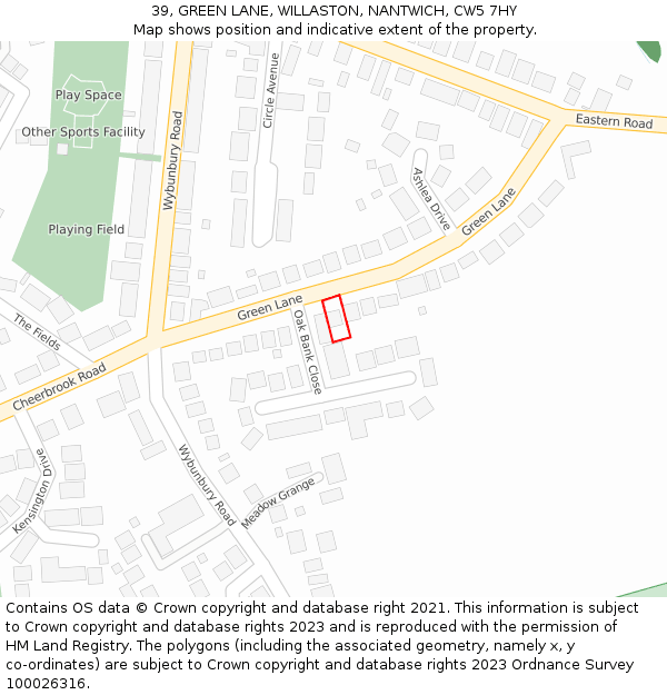 39, GREEN LANE, WILLASTON, NANTWICH, CW5 7HY: Location map and indicative extent of plot