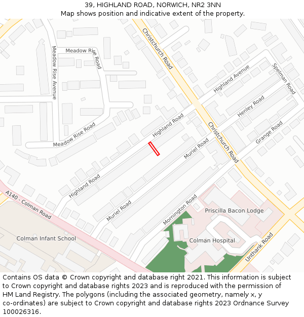39, HIGHLAND ROAD, NORWICH, NR2 3NN: Location map and indicative extent of plot