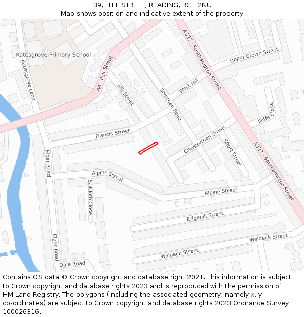 39, HILL STREET, READING, RG1 2NU: Location map and indicative extent of plot