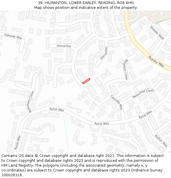 39, HILMANTON, LOWER EARLEY, READING, RG6 4HN: Location map and indicative extent of plot