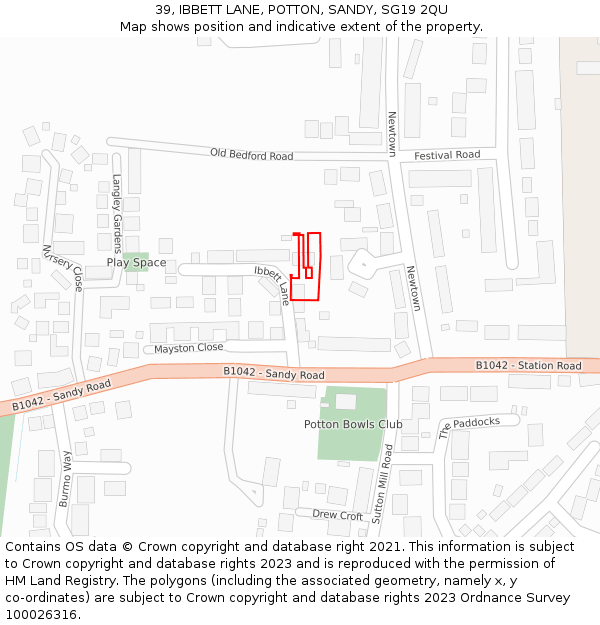 39, IBBETT LANE, POTTON, SANDY, SG19 2QU: Location map and indicative extent of plot