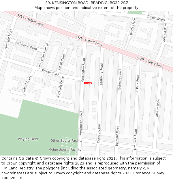 39, KENSINGTON ROAD, READING, RG30 2SZ: Location map and indicative extent of plot