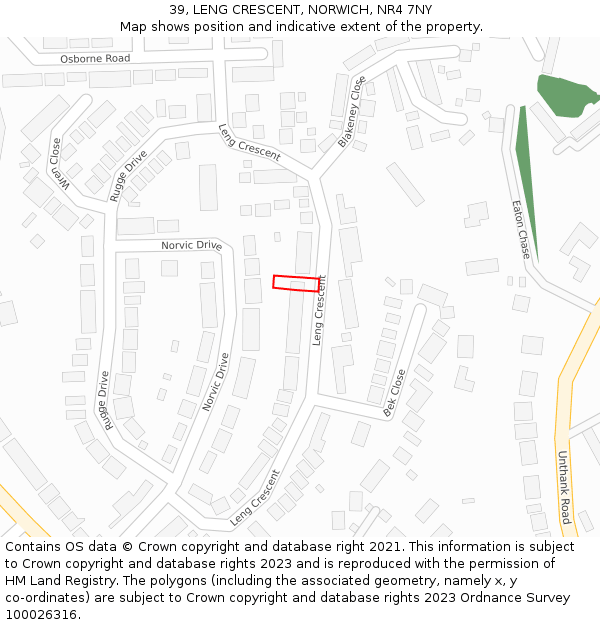 39, LENG CRESCENT, NORWICH, NR4 7NY: Location map and indicative extent of plot