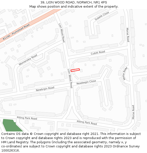 39, LION WOOD ROAD, NORWICH, NR1 4PS: Location map and indicative extent of plot