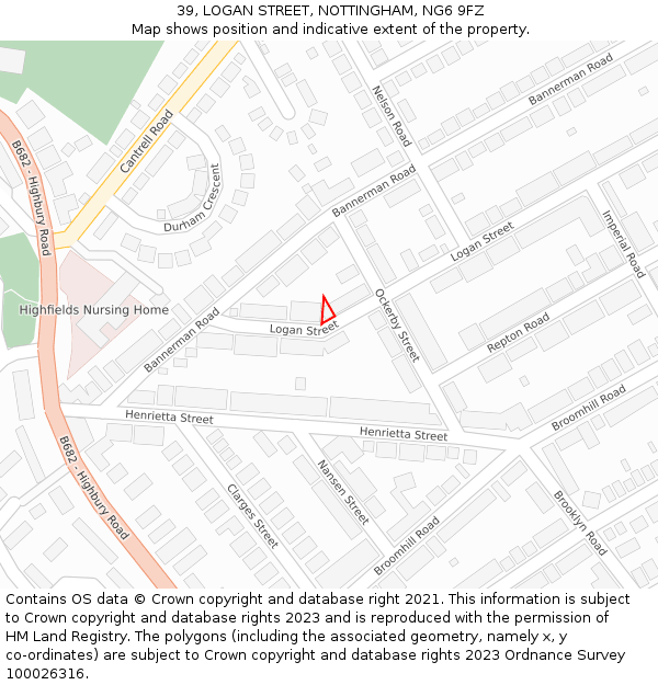 39, LOGAN STREET, NOTTINGHAM, NG6 9FZ: Location map and indicative extent of plot