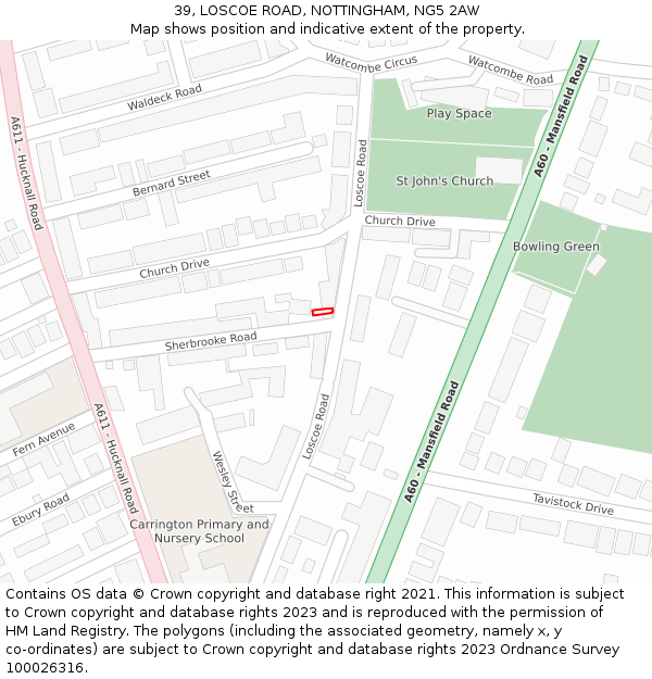 39, LOSCOE ROAD, NOTTINGHAM, NG5 2AW: Location map and indicative extent of plot