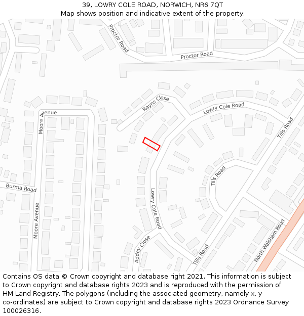 39, LOWRY COLE ROAD, NORWICH, NR6 7QT: Location map and indicative extent of plot