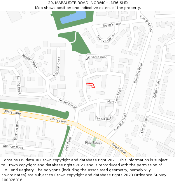39, MARAUDER ROAD, NORWICH, NR6 6HD: Location map and indicative extent of plot