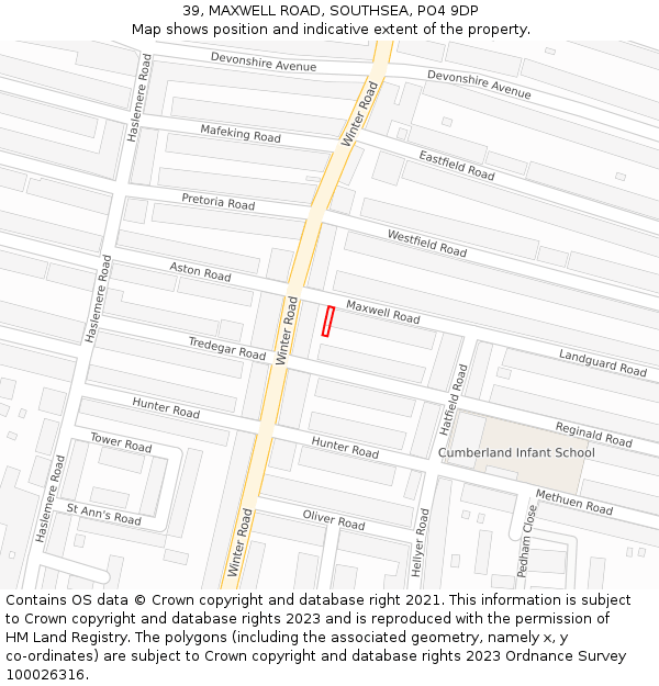 39, MAXWELL ROAD, SOUTHSEA, PO4 9DP: Location map and indicative extent of plot