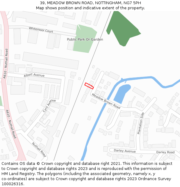 39, MEADOW BROWN ROAD, NOTTINGHAM, NG7 5PH: Location map and indicative extent of plot