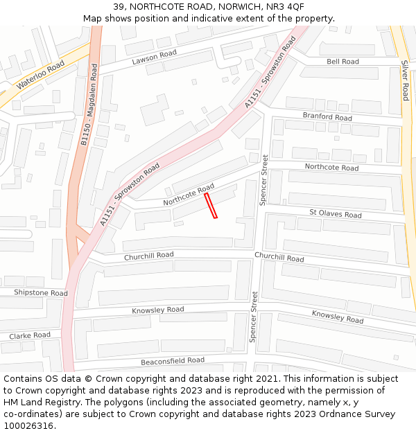 39, NORTHCOTE ROAD, NORWICH, NR3 4QF: Location map and indicative extent of plot