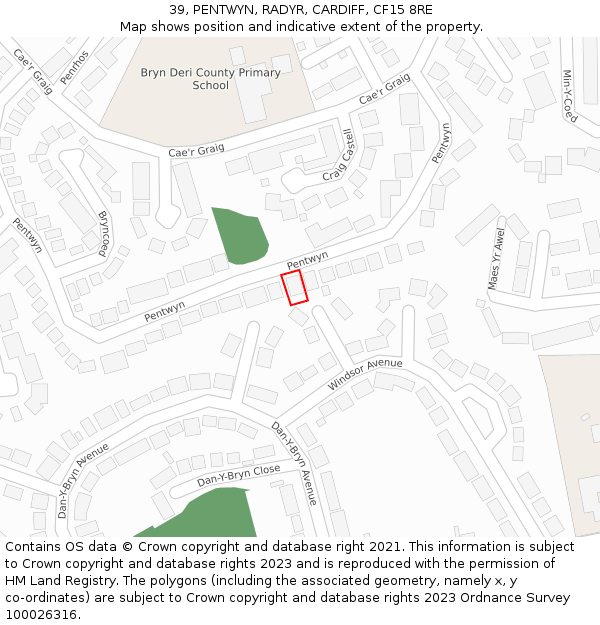 39, PENTWYN, RADYR, CARDIFF, CF15 8RE: Location map and indicative extent of plot