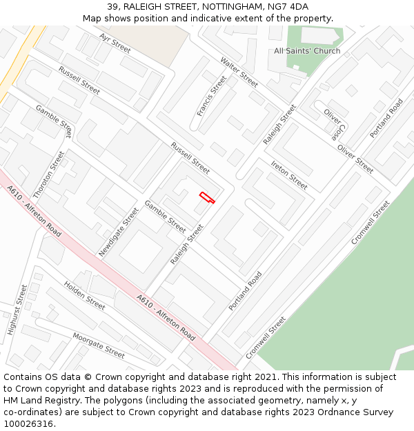 39, RALEIGH STREET, NOTTINGHAM, NG7 4DA: Location map and indicative extent of plot