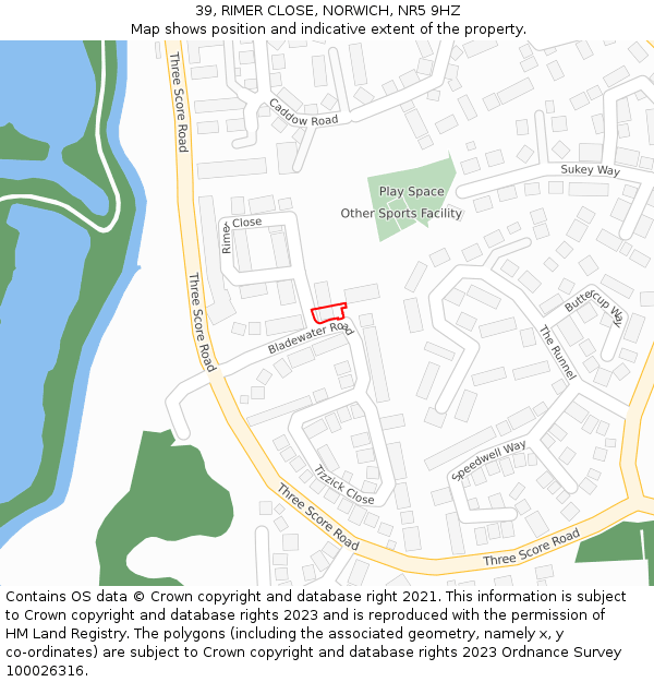 39, RIMER CLOSE, NORWICH, NR5 9HZ: Location map and indicative extent of plot