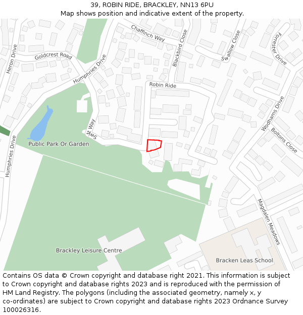 39, ROBIN RIDE, BRACKLEY, NN13 6PU: Location map and indicative extent of plot
