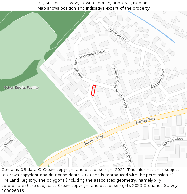 39, SELLAFIELD WAY, LOWER EARLEY, READING, RG6 3BT: Location map and indicative extent of plot