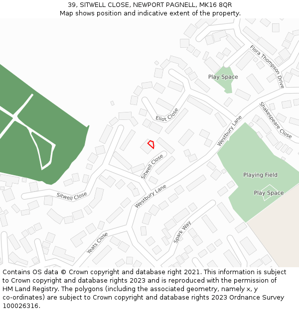 39, SITWELL CLOSE, NEWPORT PAGNELL, MK16 8QR: Location map and indicative extent of plot