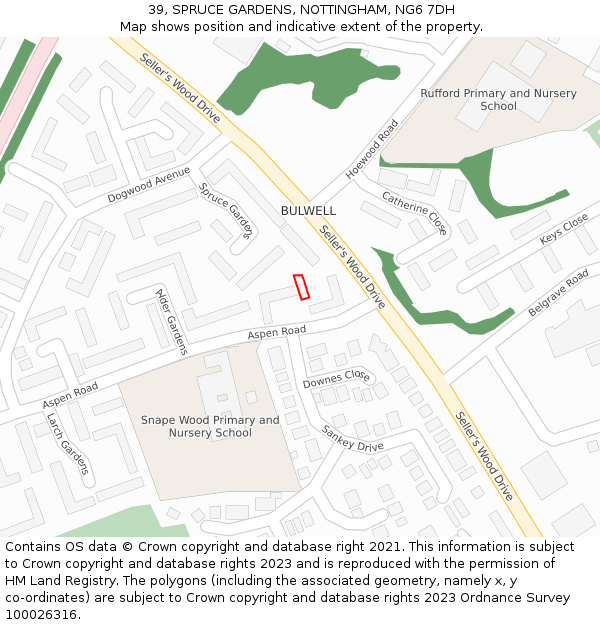 39, SPRUCE GARDENS, NOTTINGHAM, NG6 7DH: Location map and indicative extent of plot