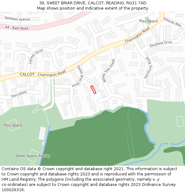 39, SWEET BRIAR DRIVE, CALCOT, READING, RG31 7AD: Location map and indicative extent of plot