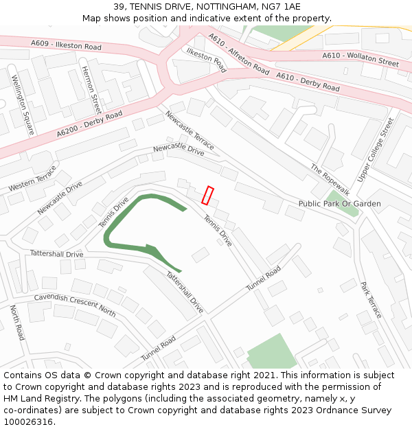 39, TENNIS DRIVE, NOTTINGHAM, NG7 1AE: Location map and indicative extent of plot