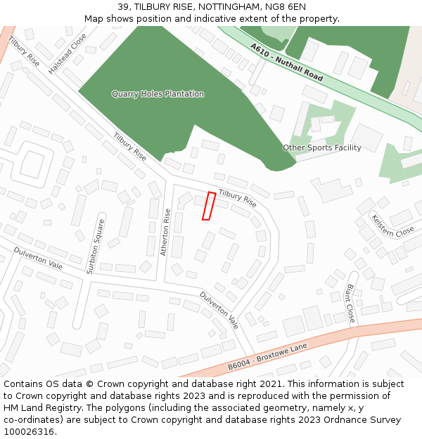 39, TILBURY RISE, NOTTINGHAM, NG8 6EN: Location map and indicative extent of plot