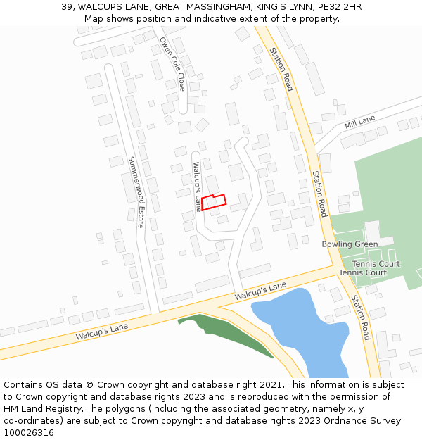 39, WALCUPS LANE, GREAT MASSINGHAM, KING'S LYNN, PE32 2HR: Location map and indicative extent of plot