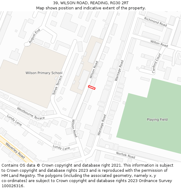39, WILSON ROAD, READING, RG30 2RT: Location map and indicative extent of plot