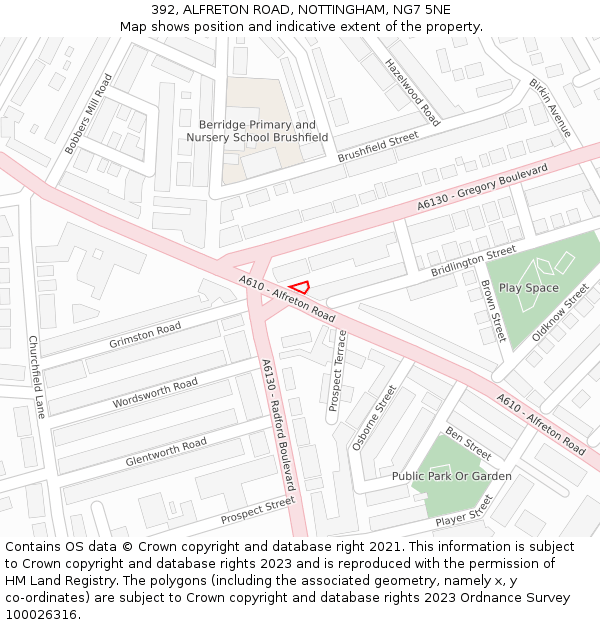 392, ALFRETON ROAD, NOTTINGHAM, NG7 5NE: Location map and indicative extent of plot