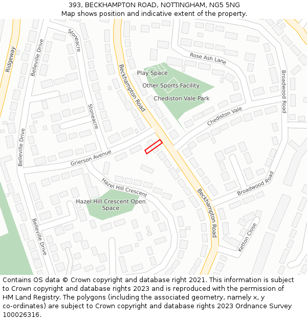 393, BECKHAMPTON ROAD, NOTTINGHAM, NG5 5NG: Location map and indicative extent of plot