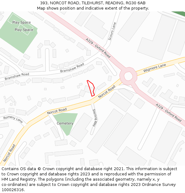 393, NORCOT ROAD, TILEHURST, READING, RG30 6AB: Location map and indicative extent of plot