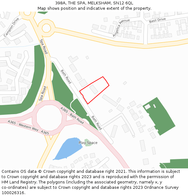 398A, THE SPA, MELKSHAM, SN12 6QL: Location map and indicative extent of plot