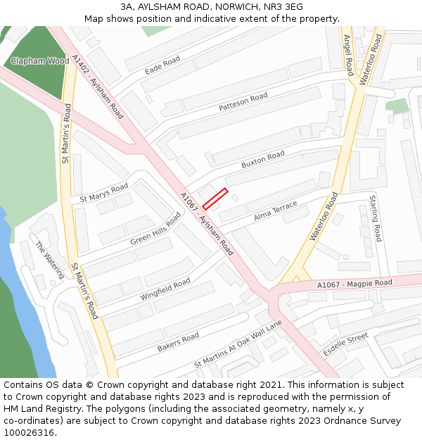 3A, AYLSHAM ROAD, NORWICH, NR3 3EG: Location map and indicative extent of plot
