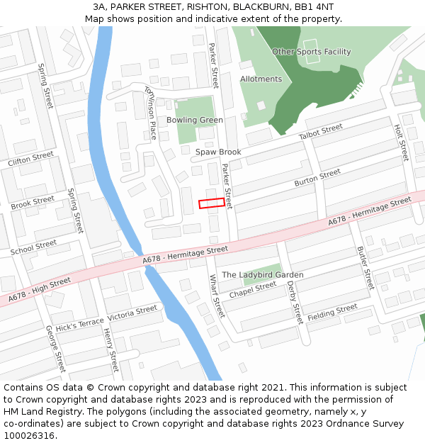 3A, PARKER STREET, RISHTON, BLACKBURN, BB1 4NT: Location map and indicative extent of plot
