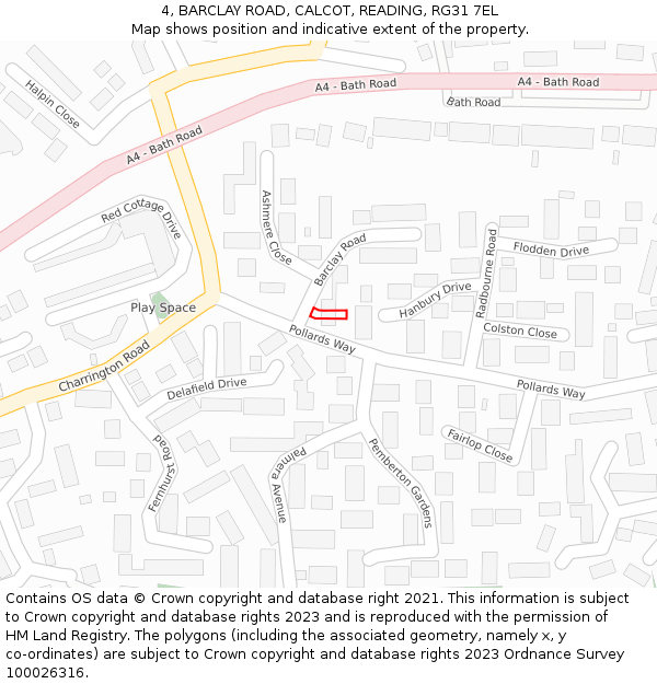 4, BARCLAY ROAD, CALCOT, READING, RG31 7EL: Location map and indicative extent of plot