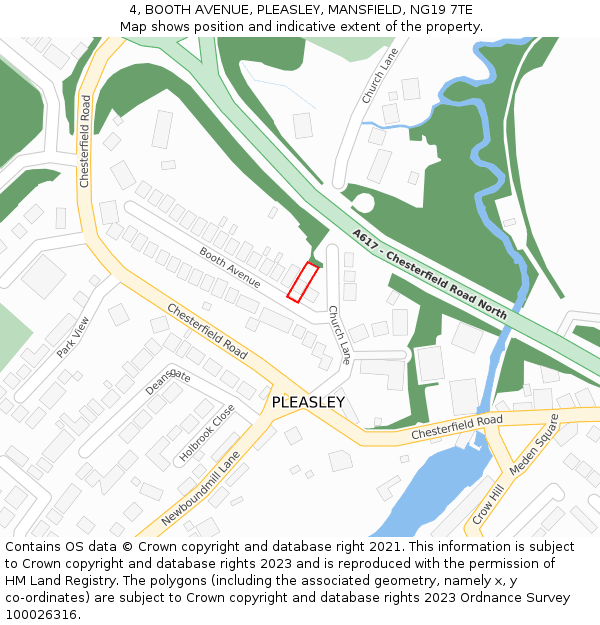 4, BOOTH AVENUE, PLEASLEY, MANSFIELD, NG19 7TE: Location map and indicative extent of plot