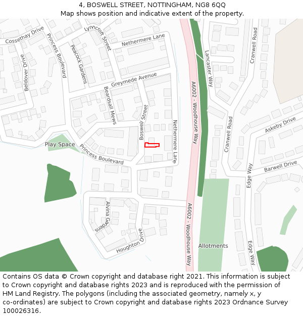 4, BOSWELL STREET, NOTTINGHAM, NG8 6QQ: Location map and indicative extent of plot
