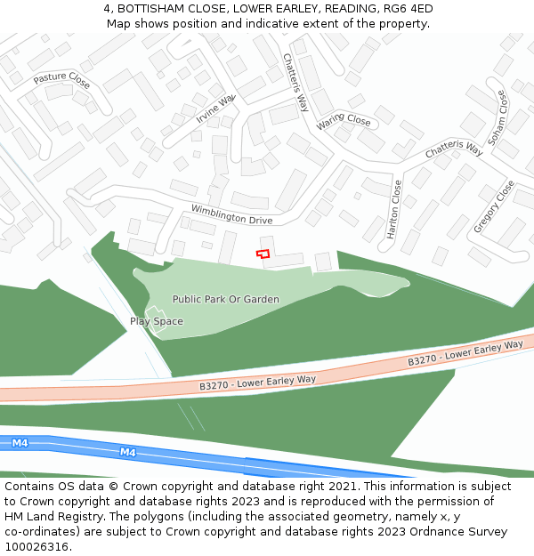 4, BOTTISHAM CLOSE, LOWER EARLEY, READING, RG6 4ED: Location map and indicative extent of plot