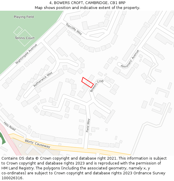 4, BOWERS CROFT, CAMBRIDGE, CB1 8RP: Location map and indicative extent of plot