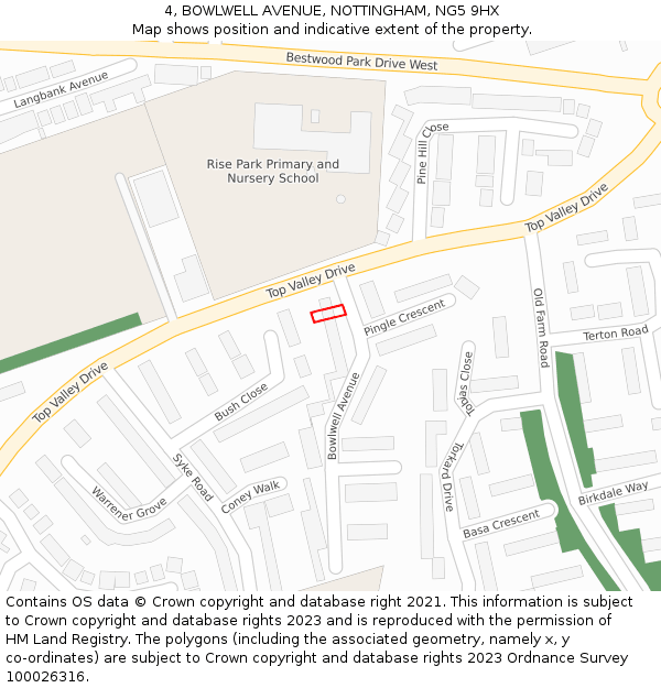 4, BOWLWELL AVENUE, NOTTINGHAM, NG5 9HX: Location map and indicative extent of plot