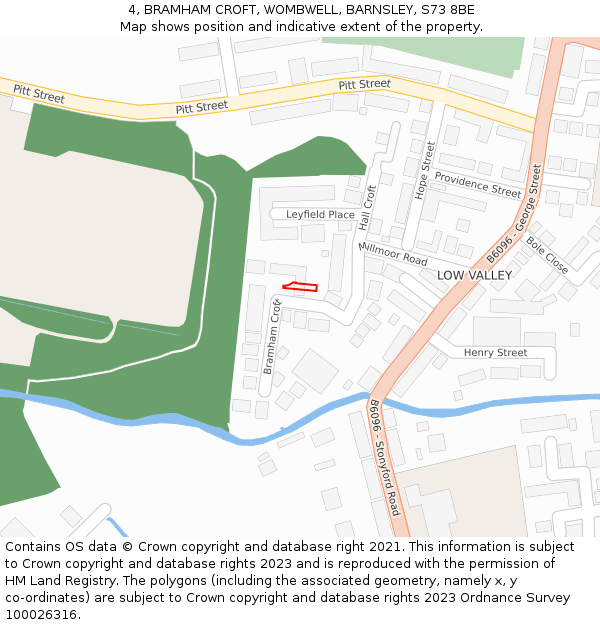 4, BRAMHAM CROFT, WOMBWELL, BARNSLEY, S73 8BE: Location map and indicative extent of plot