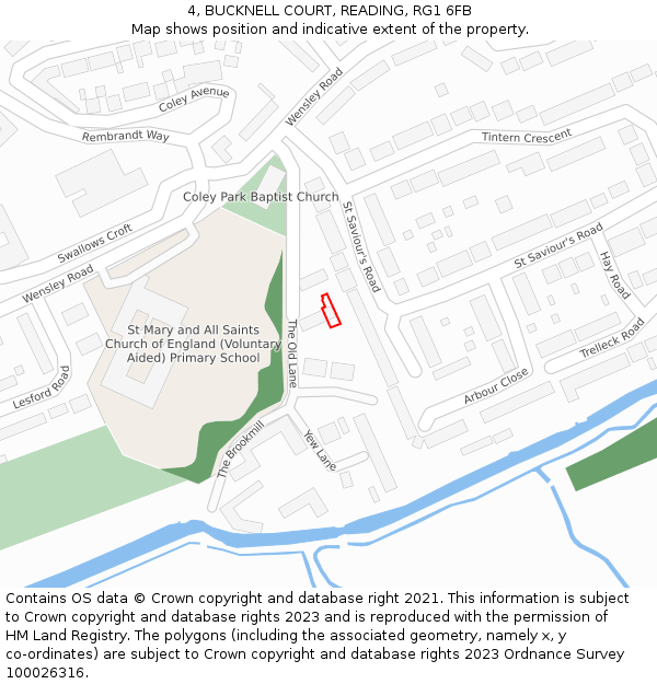 4, BUCKNELL COURT, READING, RG1 6FB: Location map and indicative extent of plot